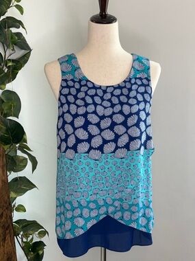 Charming Charlie Navy & Turquoise Printed Layered Tank